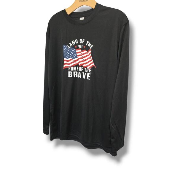 Black Patriotic American Long Sleeve Shirt Land of the Free Home of the Brave - Picture 2 of 8